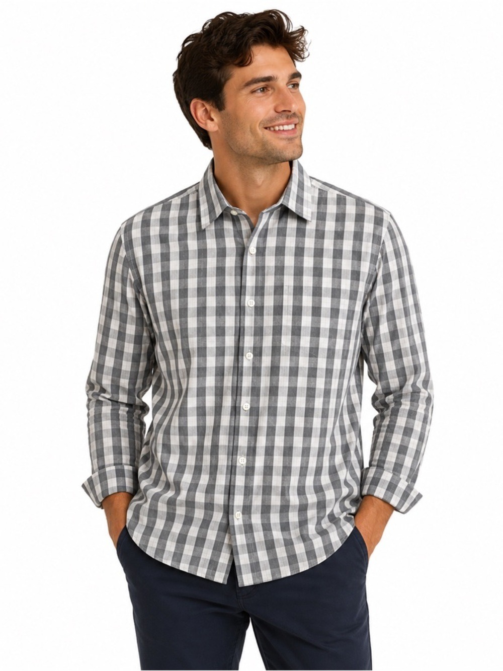 Michael Kors Men’s White Grey Plaid Casual Button Down Shirt Size 15 32/33